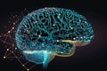Spread of digital brain connections. Artificial intelligence and the idea of neural networks