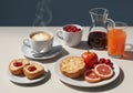 Spread featuring a steaming cappuccino in a white cup, a small Royalty Free Stock Photo