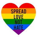 Spread love, not hate, rainbow heart, LGBT, gender equality, vector