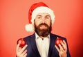 Spread magic christmas atmosphere. Radiate christmas generosity. Get into the spirit of the season. Man with beard hold Royalty Free Stock Photo