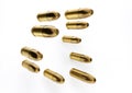 Spread 9mm bullets for a gun in one direction with isolated on a