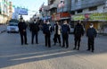 A The spread of Palestinian security personnel in an empty street during a complete closure amid the ongoing COVID-19 coronavirus