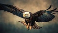 Spread wings, majestic bald eagle in flight generated by AI