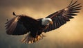 Spread wings, majestic bald eagle in mid air generated by AI Royalty Free Stock Photo