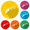 Spread the Word Share Information Bullhorn Megaphone icon or logo, color set with long shadow