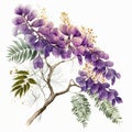 Watercolor Jacaranda Floral Clipart. Beautiful Watercolor set . Isolated on White Background.