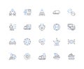 Spreading out line icons collection. Divergence, Expansion, Distribution, Dispersion, Scattering, Diffusion, Radiance