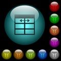 Spreadsheet adjust table column width icons in color illuminated glass buttons Royalty Free Stock Photo