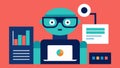 Spreadsheet Assistant A robot with glasses analyzing a spreadsheet on a computer screen while filling out fields