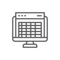 Spreadsheet, computer screen, financial accounting report line icon.