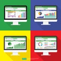 Spreadsheet on Computer screen flat icon. Financial accounting report concept. office things for planning and accounting, analysis