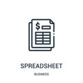 spreadsheet icon vector from business collection. Thin line spreadsheet outline icon vector illustration. Linear symbol