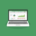 Spreadsheet on Laptop screen flat icon. Financial accounting report concept. office things for planning and accounting, analysis,