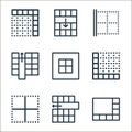 spreadsheet line icons. linear set. quality vector line set such as border, column, borders, block, margin, column, border,