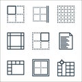 spreadsheet line icons. linear set. quality vector line set such as columns, border, columns, file, right alignment, columns,