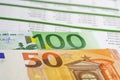Spreadsheet table paper with Euro banknotes