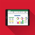 Spreadsheet on tablet screen flat icon. Financial accounting report concept. office things for planning and accounting, analysis, Royalty Free Stock Photo