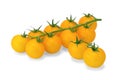 a sprig of fresh yellow cherry tomatoes and two cherry tomatoes lying next to each other on a white isolated background Royalty Free Stock Photo