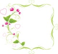 Sprig with pink flowers and hearts. Frame Royalty Free Stock Photo