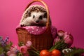 Sprightly Hedgehog with Gardener\'s Basket Portrait. Generative AI illustration