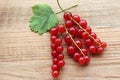 Sprigs of red currants on wooden background