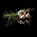 sprigs of Rosemary, garlic clove and black pepper 1 Royalty Free Stock Photo