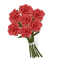 7 sprigs of roses tied into 1 beautiful bouquet. Bouquet of red roses. Cartoon illustration.