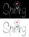 Spring word Coloring lines hand drawn