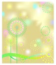 Spring abstract blurred golden background with abstract dandelions for greeting card, seasonal sale, discount label, cosmetic and