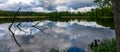 Spring afternoon at the pond, flat water surface