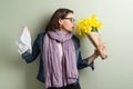 Spring allergy to pollen. Woman with bouquet of flowers Royalty Free Stock Photo