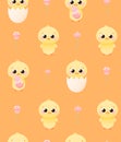 Spring animal seamless pattern with cute chicks, happy easter concept, flower elements for textile or wrapping paper Royalty Free Stock Photo