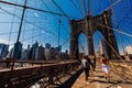 Spring April 2015 People walking on Brooklyn Bridge, New York Un