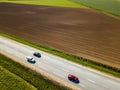 Spring arable land. A field and road. View from above. Royalty Free Stock Photo