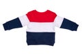 Spring and autumn children clothes. A red white blue striped cozy warm sweater or pullover isolated on a white background. Winter Royalty Free Stock Photo