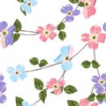 Spring autumn violet blue pink flowers seamless Pattern. Watercolor style floral background. Royalty Free Stock Photo