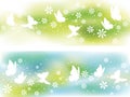 Horizontally Repeatable Set Of Seamless Springtime Vector Background Illustrations With Flowers And Butterflies.