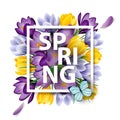 Spring background with blooming spring flowers, crocuses. Vector Royalty Free Stock Photo