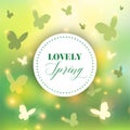 Spring background. Bokeh vector design. Abstract Greeting Card. Beautiful Blurred Lights with Butterflies Royalty Free Stock Photo