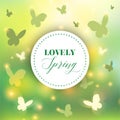 Spring background. Bokeh vector design. Abstract Greeting Card. Beautiful Blurred Lights with Butterflies