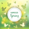 Spring background. Bokeh vector design. Abstract Greeting Card. Beautiful Blurred Lights with Butterflies Royalty Free Stock Photo