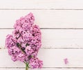 Spring background with bouquet of the flowers of lilac on white wooden planks Royalty Free Stock Photo