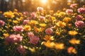 spring background design flowers in sunset. ai generative Royalty Free Stock Photo