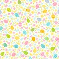 Spring background with Easter eggs and small naive flowers. Digital paper. Vector hand-drawn illustration in pastel Royalty Free Stock Photo