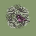 Spring background with flowers and bird titmouse, hand-drawing. Royalty Free Stock Photo