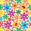 Spring a background with flowers and ladybirds.Vector Royalty Free Stock Photo