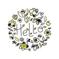 Spring background with flowers and lettering.