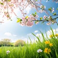 Spring background with grass and blue sky Royalty Free Stock Photo