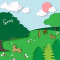 Spring background with paper art design vector and illustration 001