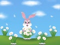 Spring background with pink bunny and flowers